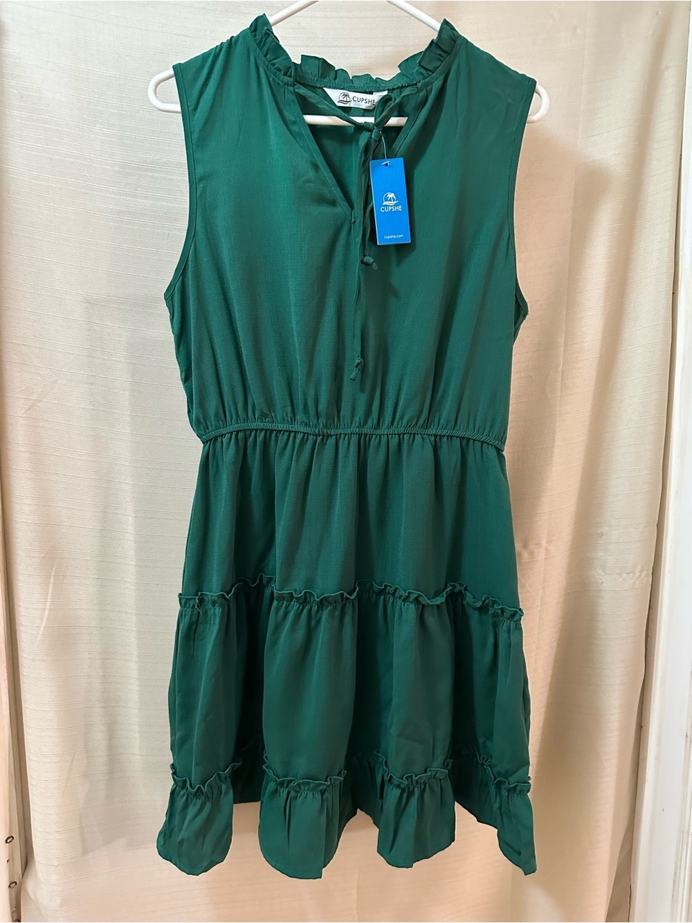 Cupshe Emerald Green Tiered Ruffle Mini Dress Sleeveless Stretch Waist Medium